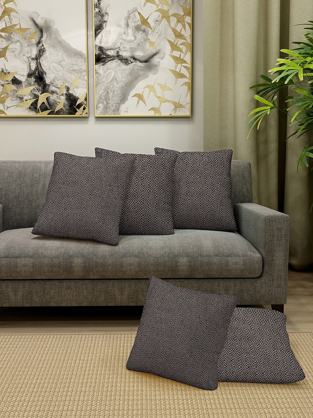 

KLOTTHE Grey Set of 5 Abstract Rectangle Cushion Covers