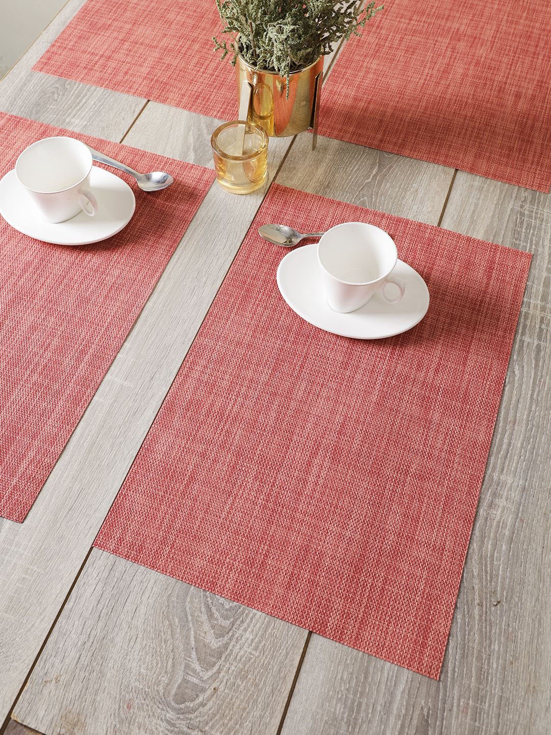 

BIANCA Set Of 6 Red Solid Table Placemats