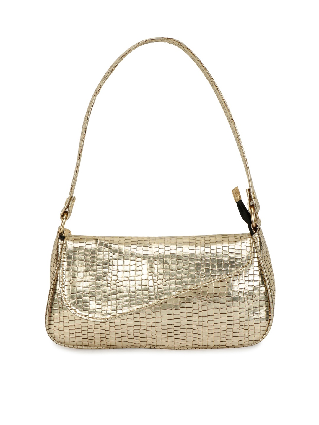 

ZEVORA Gold-Toned Textured PU Structured Shoulder Bag