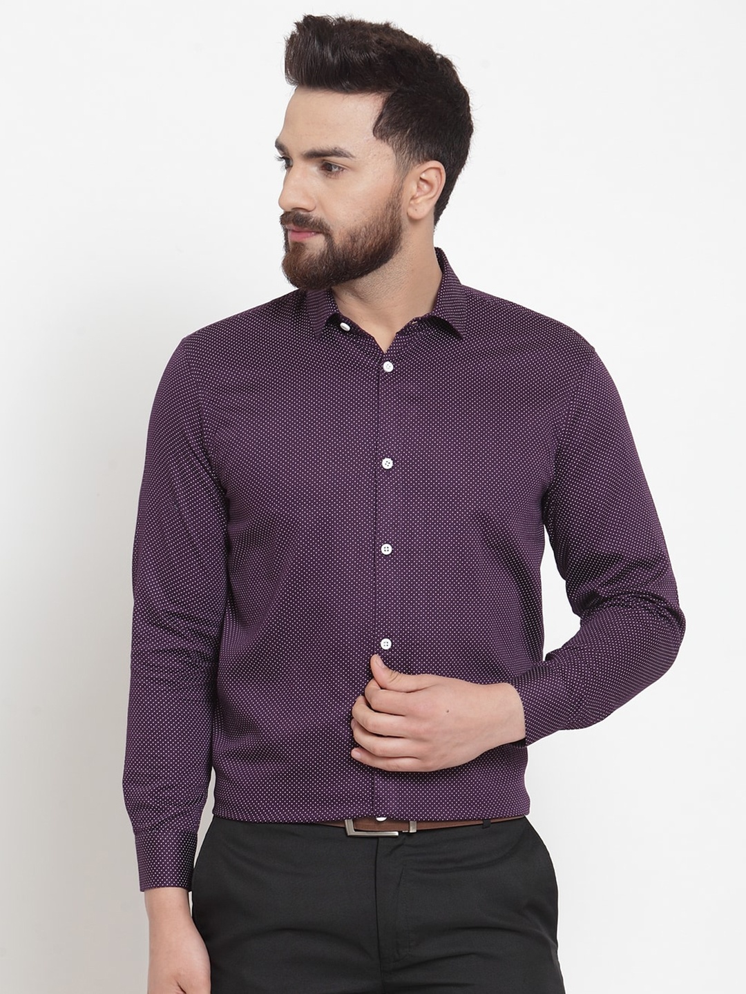

JAINISH Men Purple Classic Printed Formal Cotton Shirt
