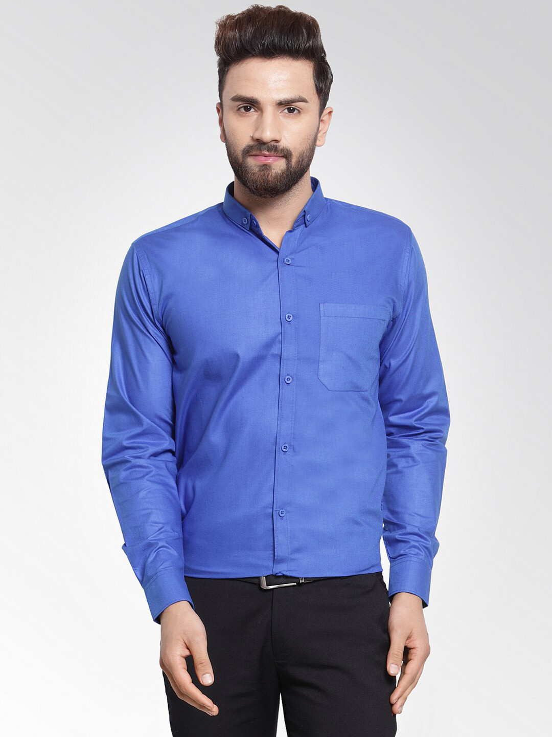 

JAINISH Men Blue Classic Button-Down Collar Pure Cotton Formal Shirt
