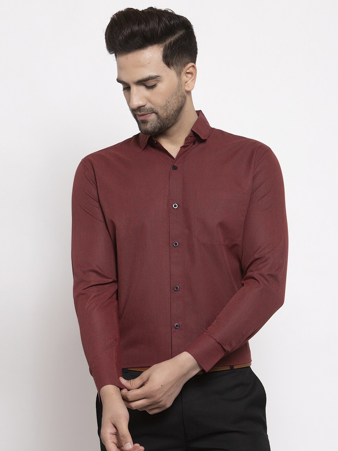 

JAINISH Men Maroon Classic Formal Pure Cotton Shirt