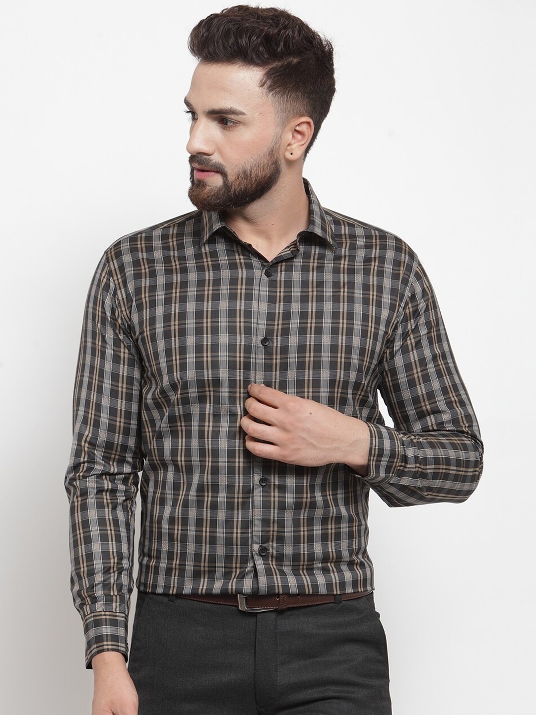 

JAINISH Men Black Classic Checked Slim Fit Cotton Casual Shirt