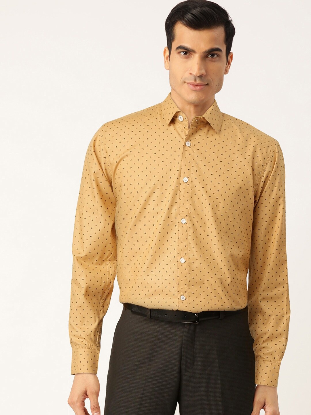 

JAINISH Men Mustard Yellow Classic Micro Ditsy Printed Formal Shirt