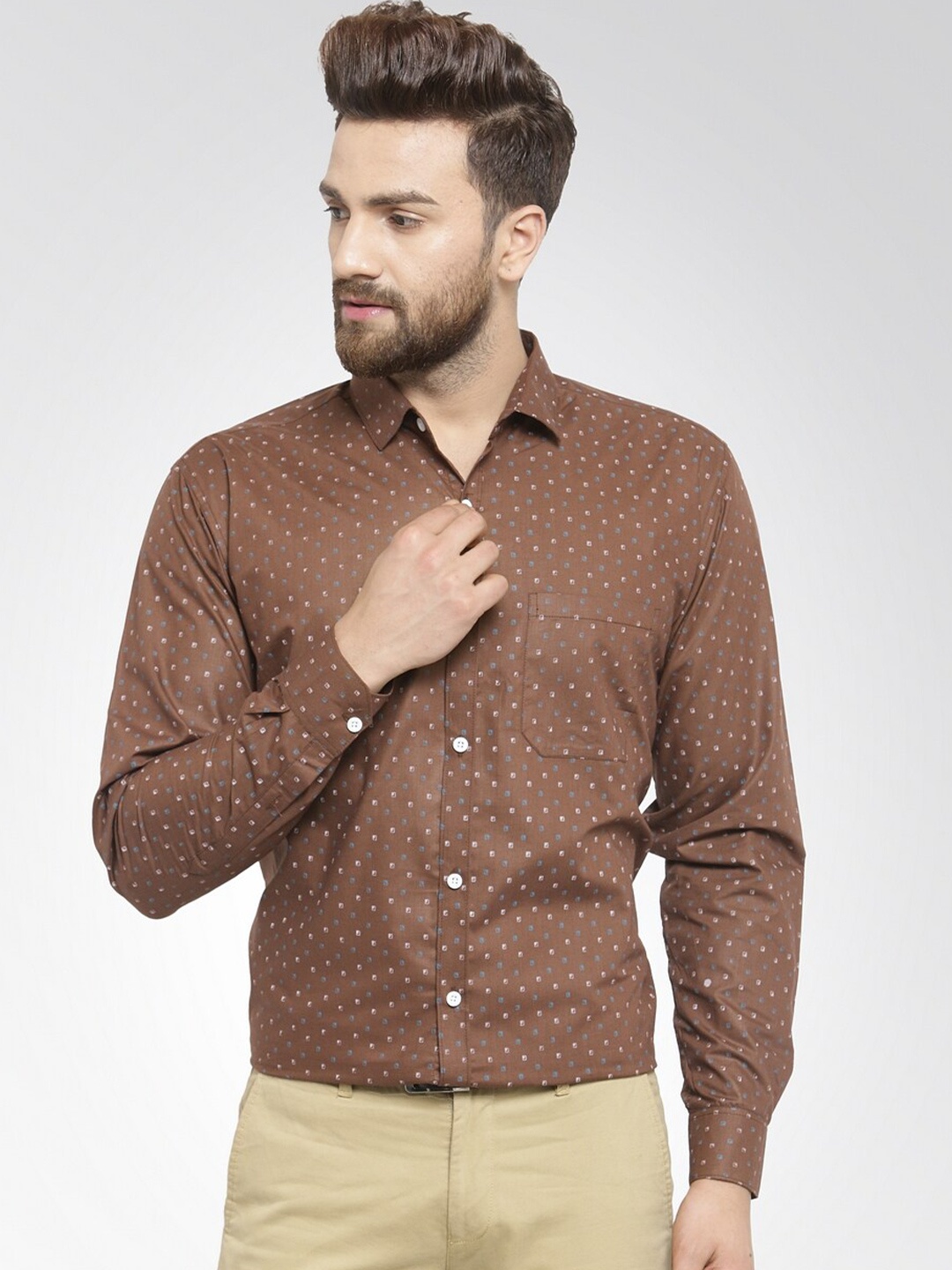 

JAINISH Men Brown Classic Printed Formal Regular Fit Shirt