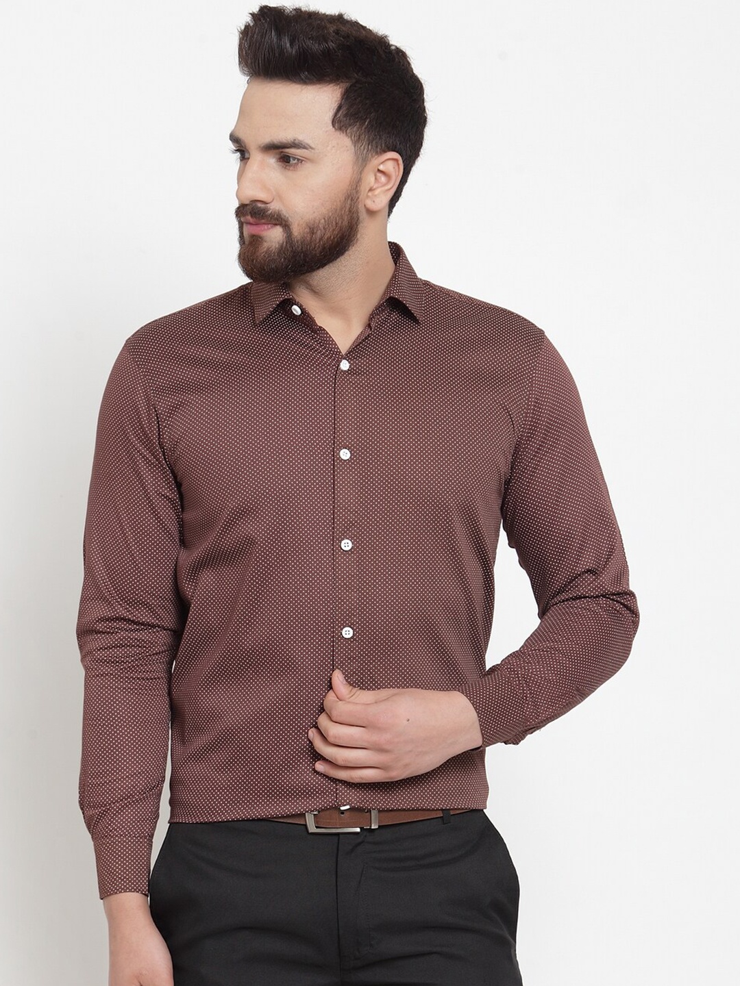 

JAINISH Men Brown Classic Printed Cotton Formal Shirt