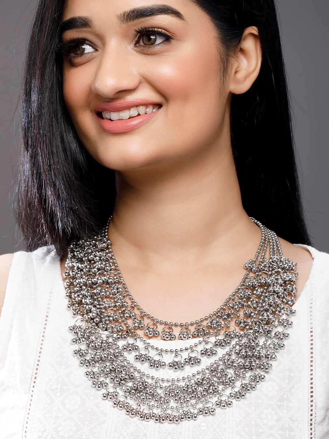 

Anouk Women Silver-Toned & Black Silver-Plated Handcrafted Necklace
