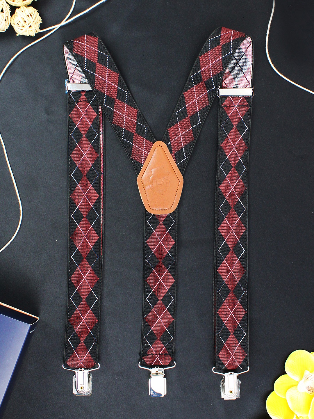 

PELUCHE Men Red & Black Checked Suspenders