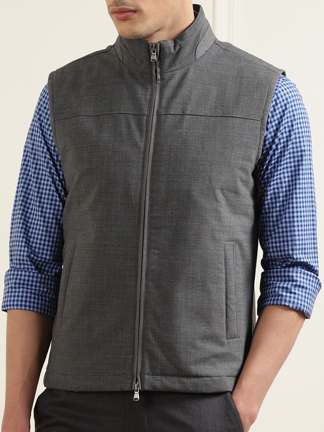 

HACKETT LONDON Men Grey Lightweight Crease-Proof Woolen Tailored Jacket