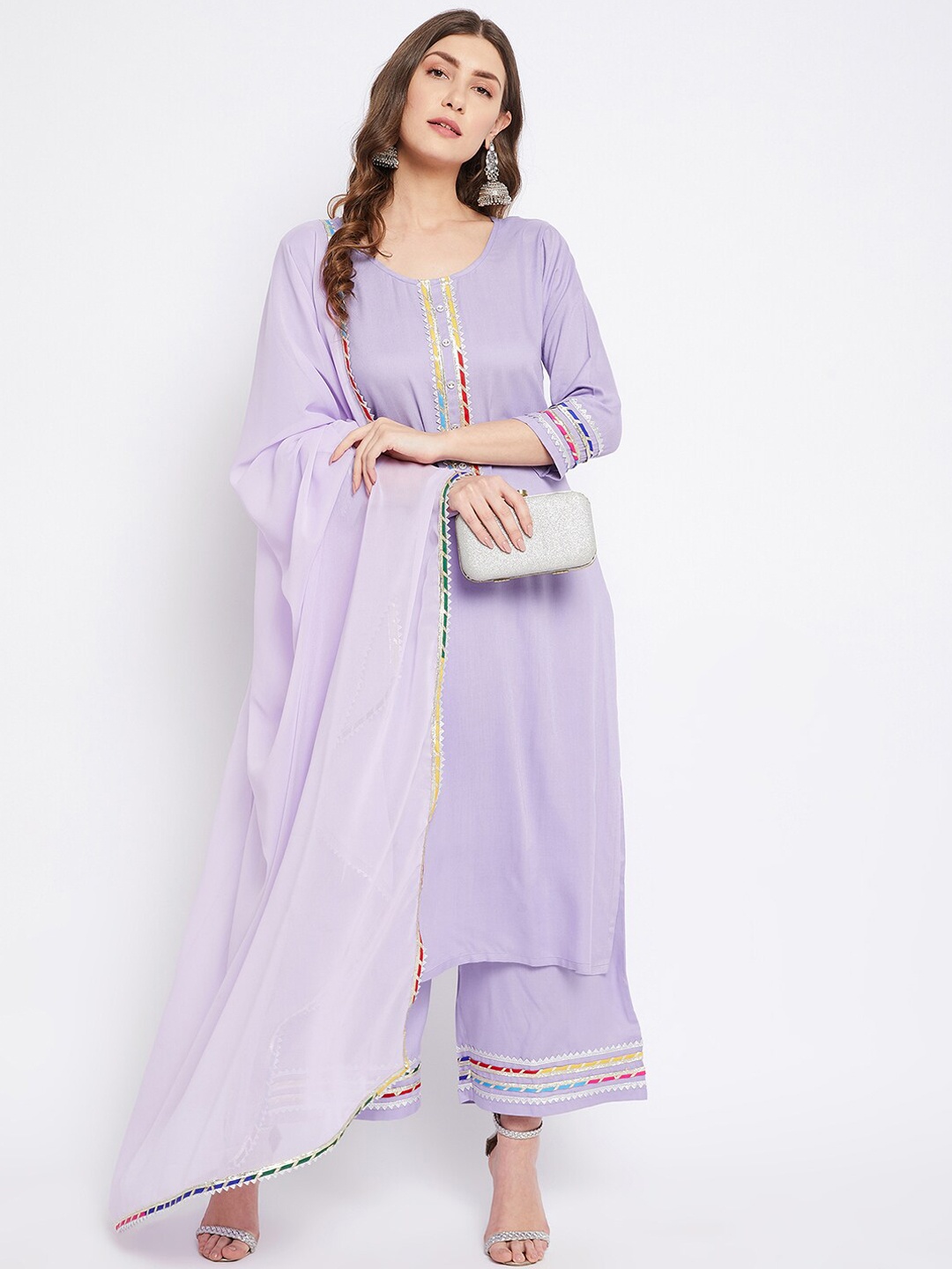 

Bitterlime Women Lavender Gotta Patti Kurta with Palazzos & With Dupatta