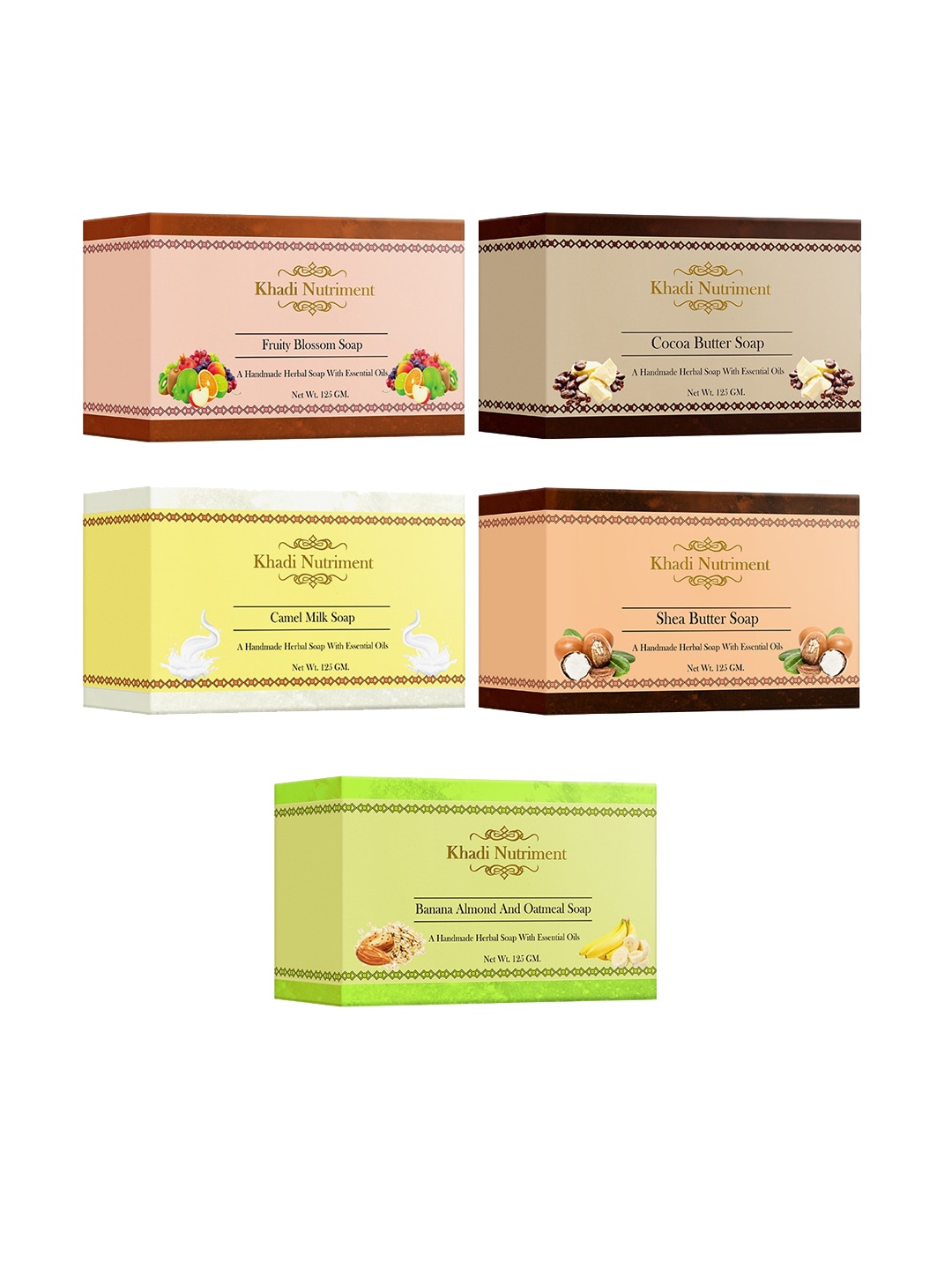 

Nutriment Khadi Set of 5 Assorted Soap with Essential Oils - 125 g each