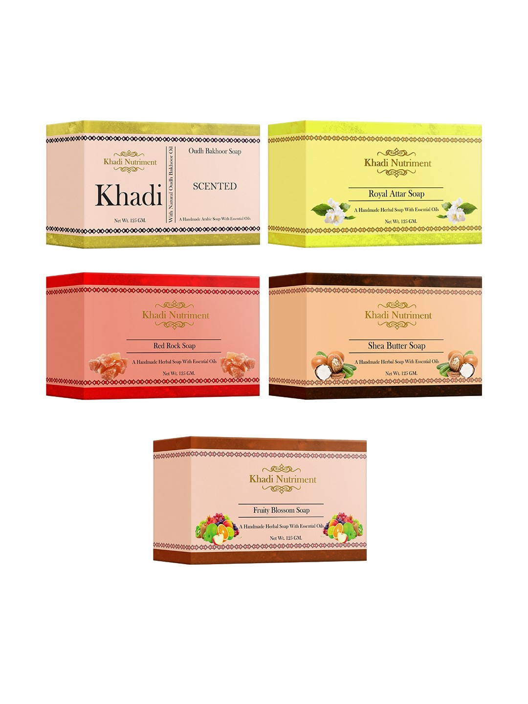 

Nutriment Khadi Set of 5 Assorted Soap with Essential Oils - 125 g each