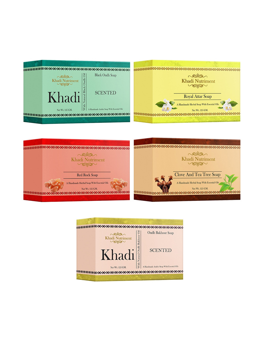 

Nutriment Khadi Set of 5 Assorted Handmade Soaps - 125g each