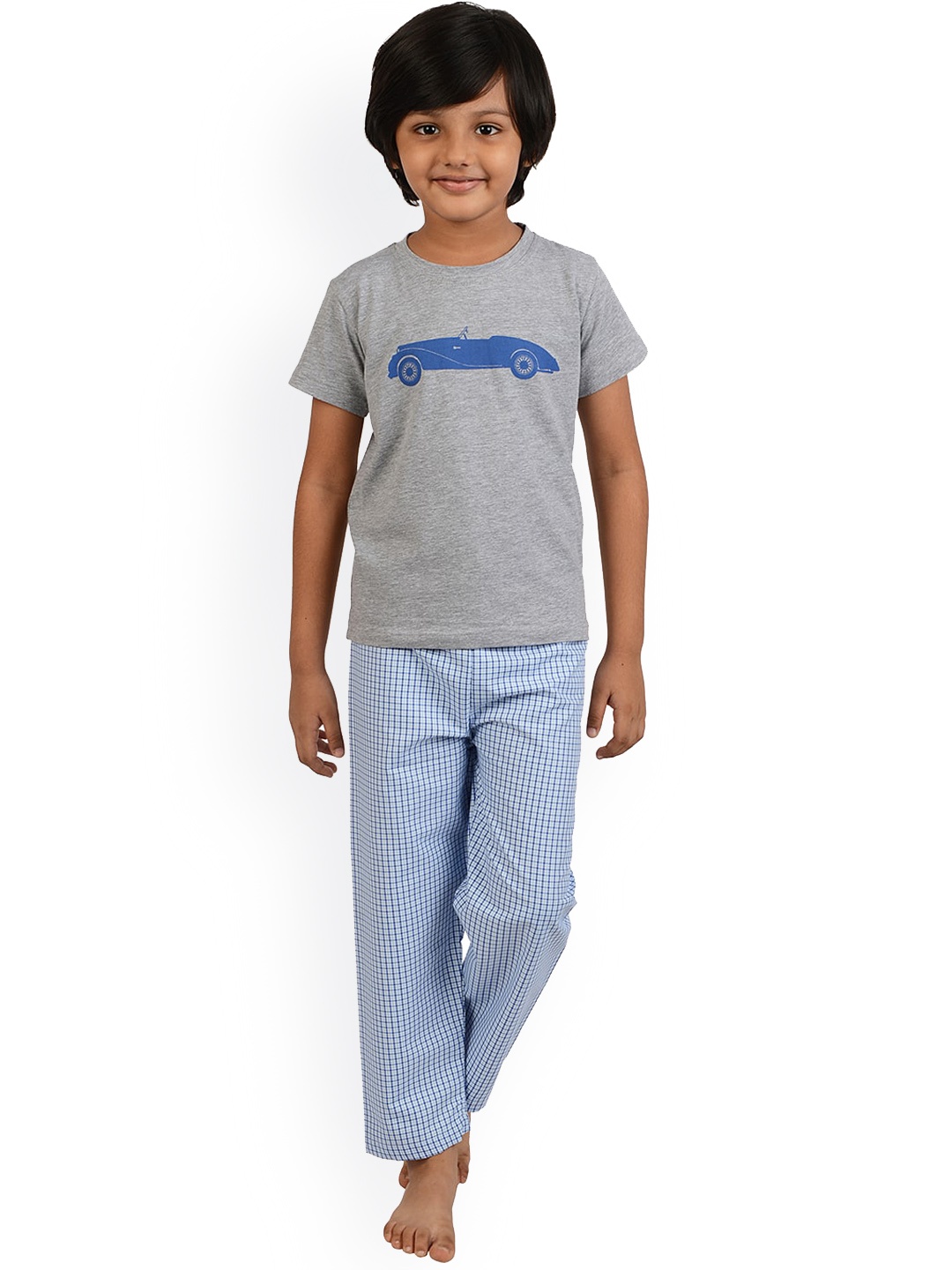 

frangipani Unisex Kids Grey & Blue Cotton Night suit