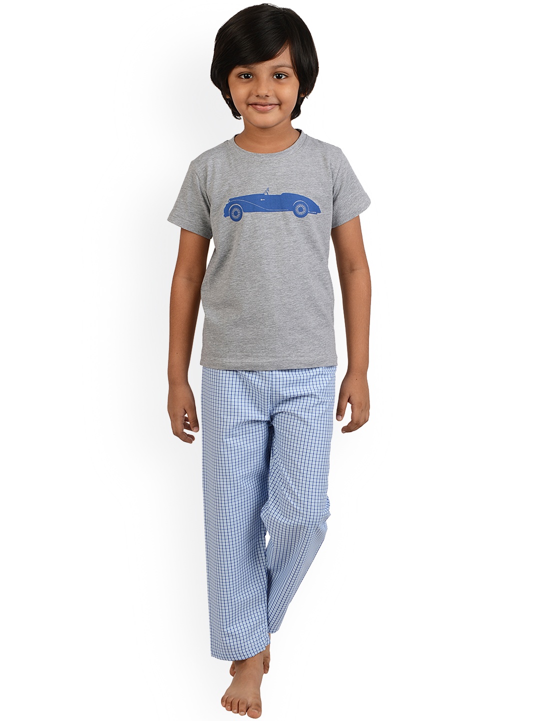 

frangipani Unisex Kids Blue & Green Printed Pure Cotton Night Suit