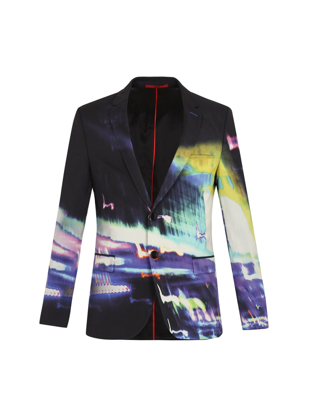 

HUGO Men Black Graphic Printed Casual Lightweight Cotton Blazer
