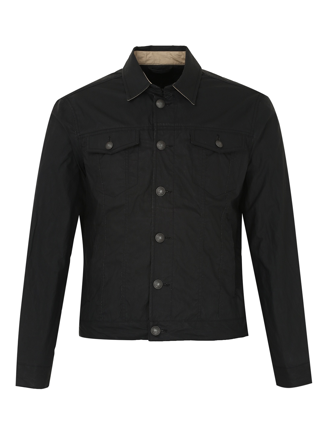 

JOHN VARVATOS Men Black Solid Lightweight Cotton Tailored Jacket