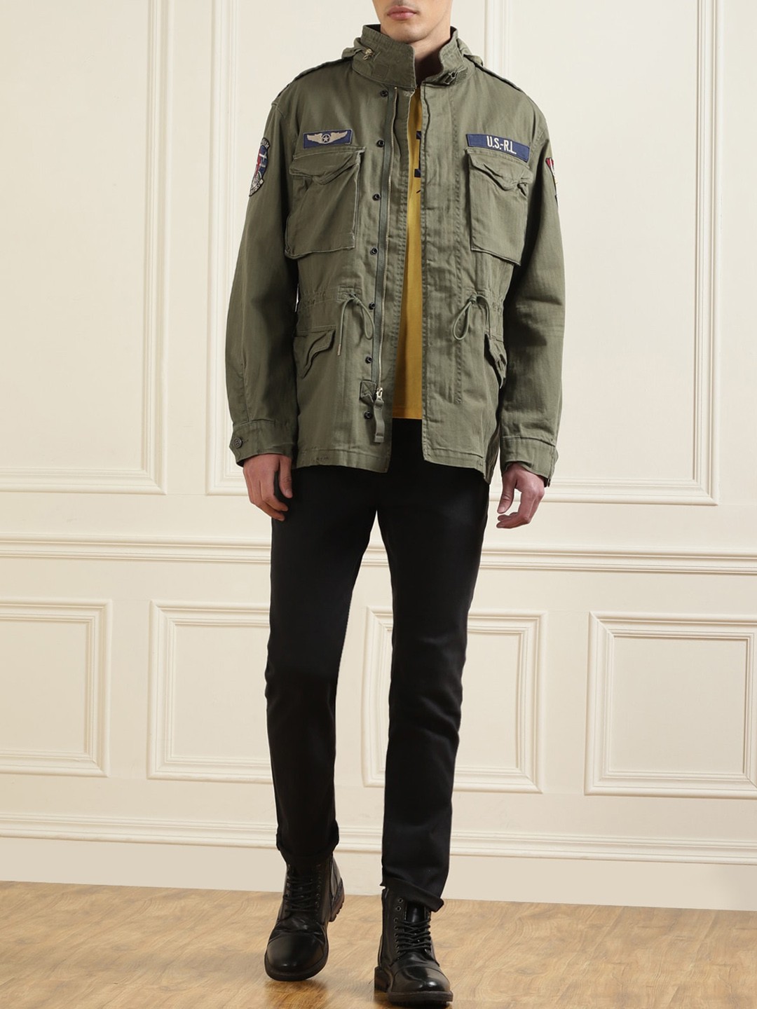 

Polo Ralph Lauren Men Green Striped Lightweight Tailored Jacket with Patchwork
