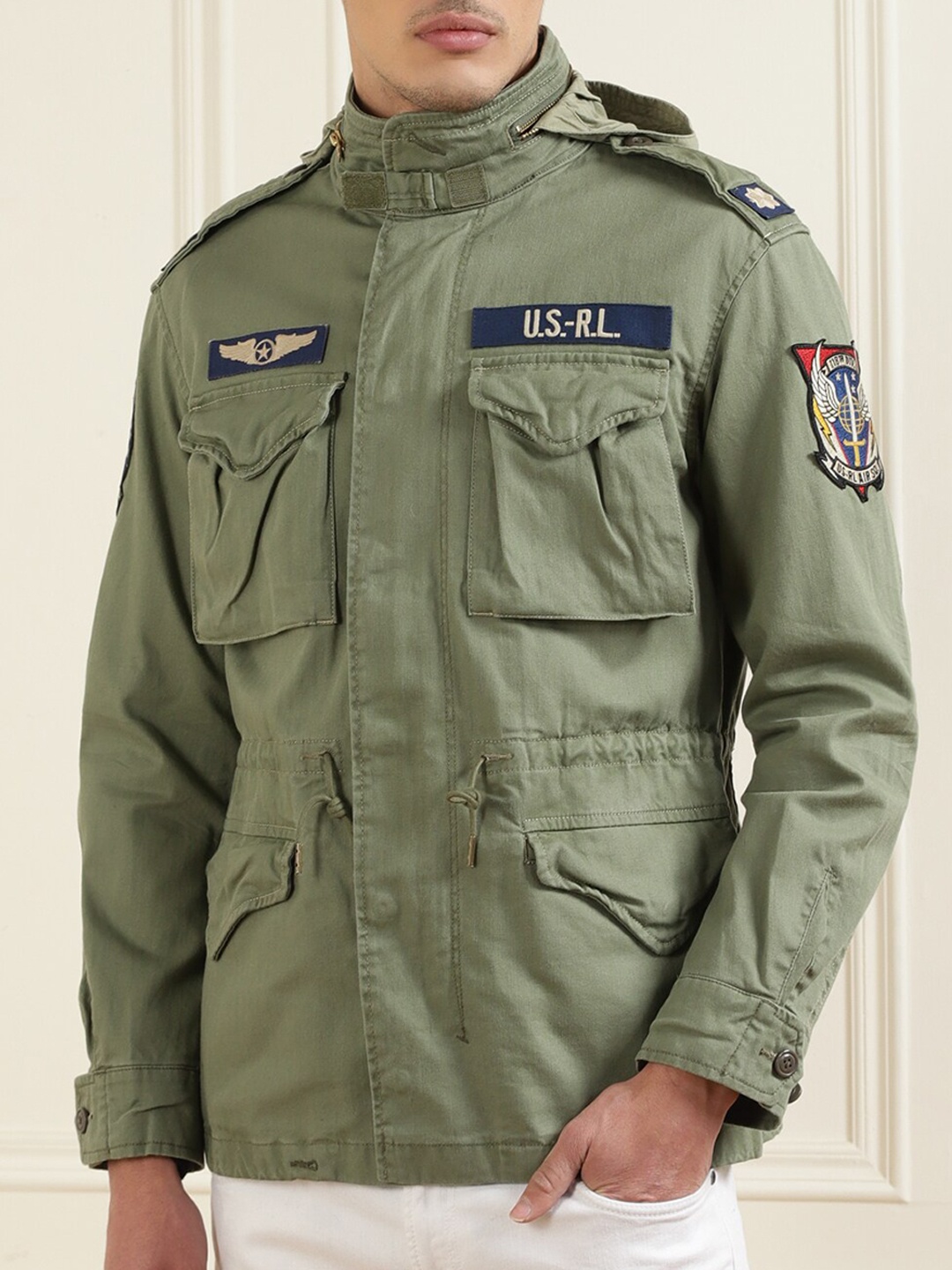 

Polo Ralph Lauren Men Green Lightweight Tailored Jacket with Patchwork