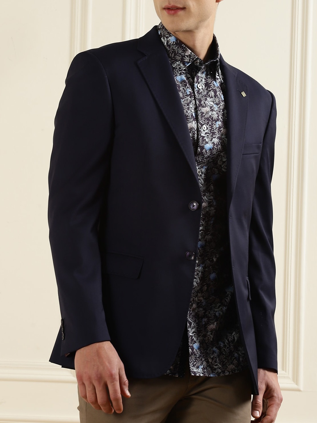 

Ted Baker Men Navy Blue Striped Lightweight Longline Open Front Jacket