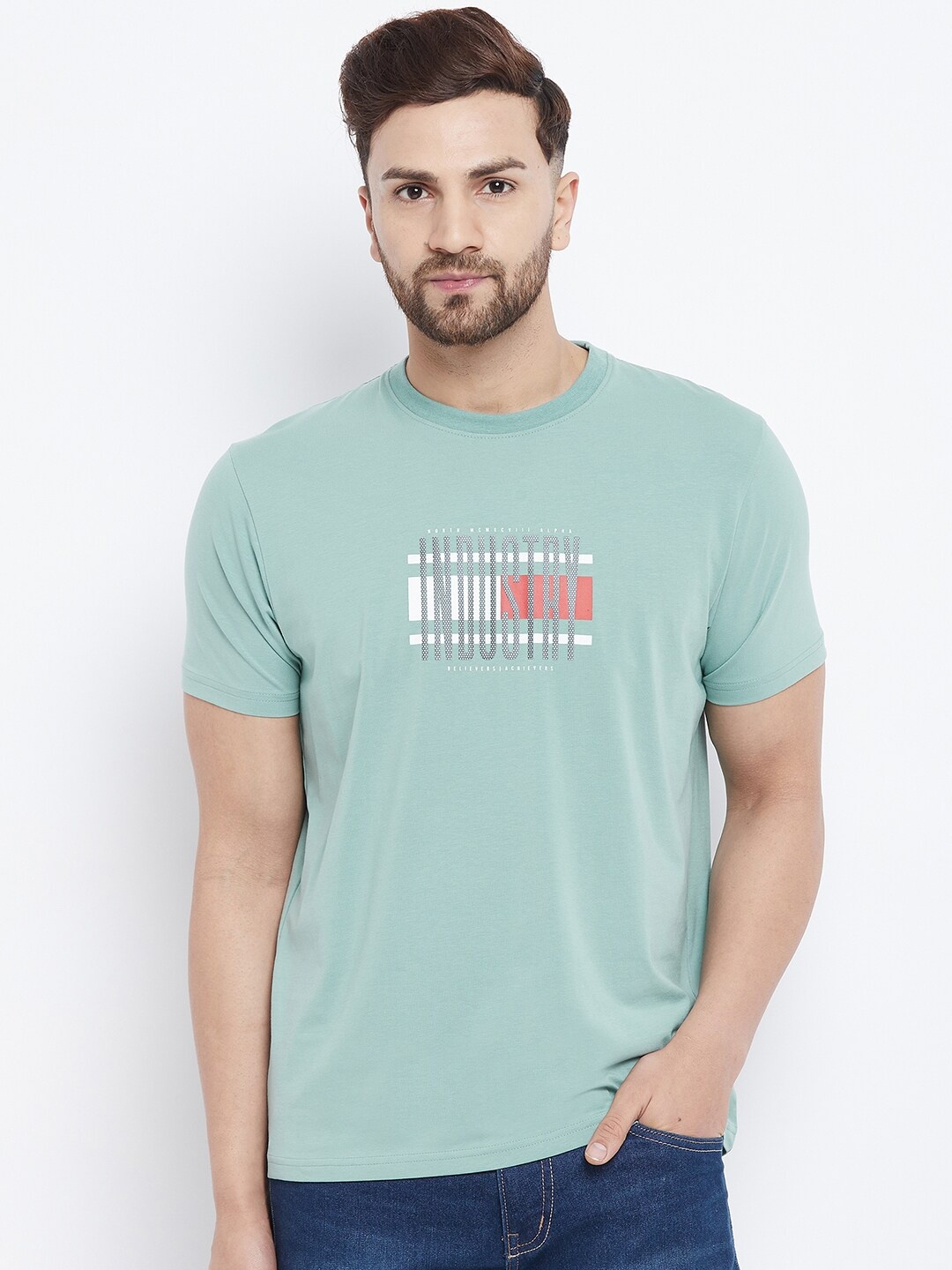

98 Degree North Men Blue Printed Cotton T-shirt
