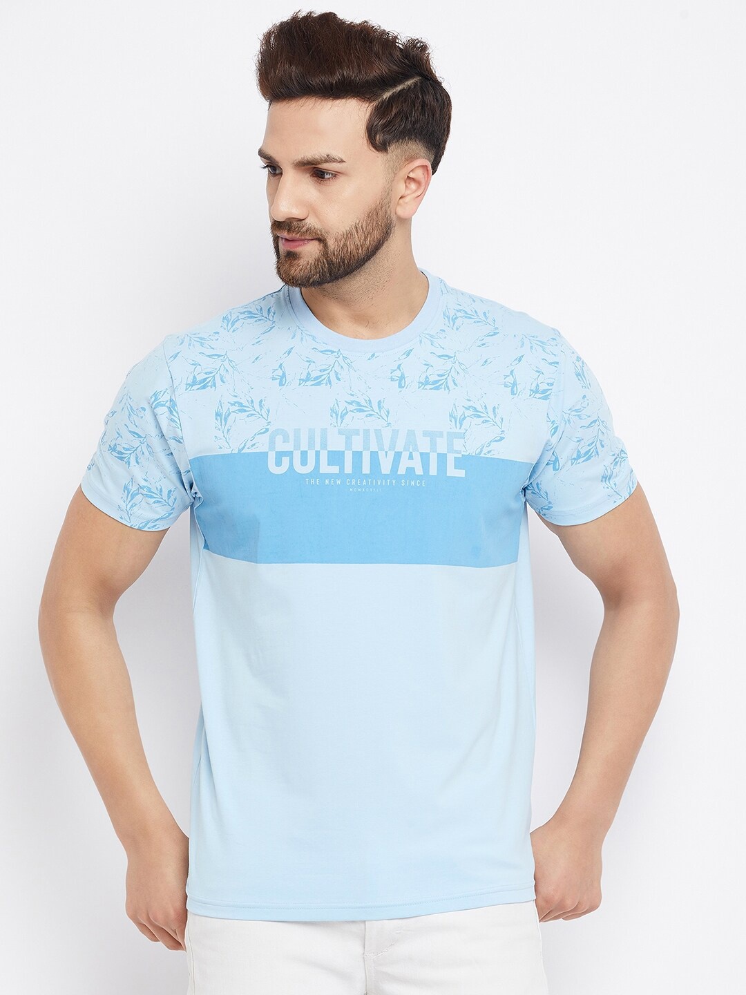 

98 Degree North Men Blue Typography Printed Regular Fit T-shirt