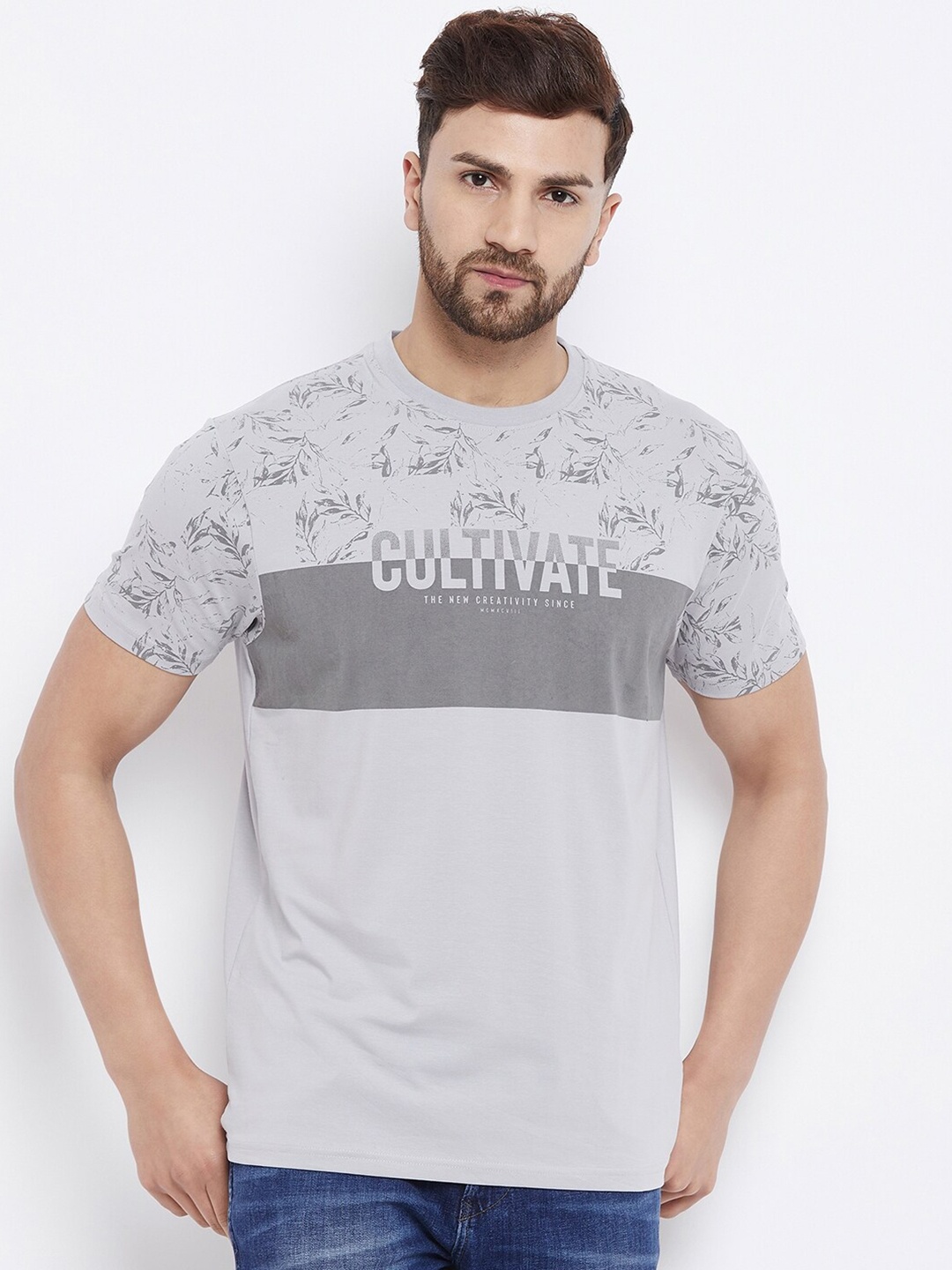 

98 Degree North Men Grey Typography Printed T-shirt