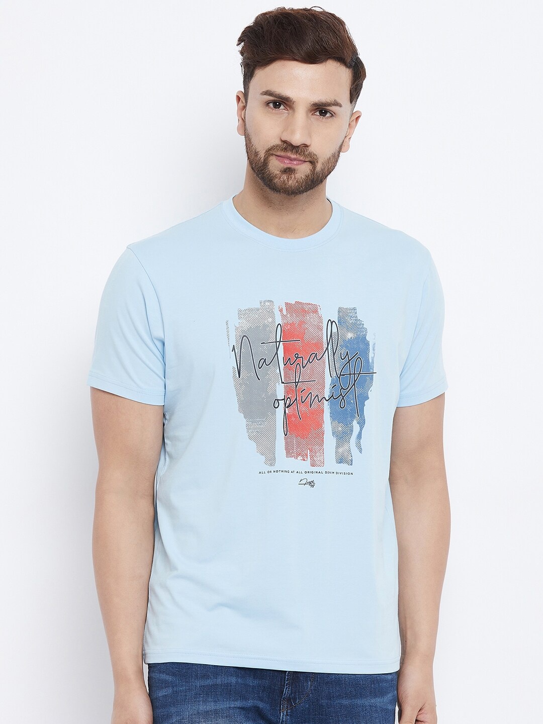 

98 Degree North Men Blue Printed T-shirt
