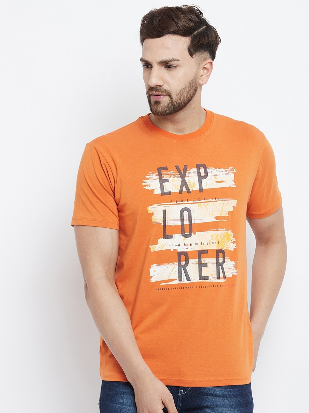 

98 Degree North Men Orange Typography Printed T-shirt