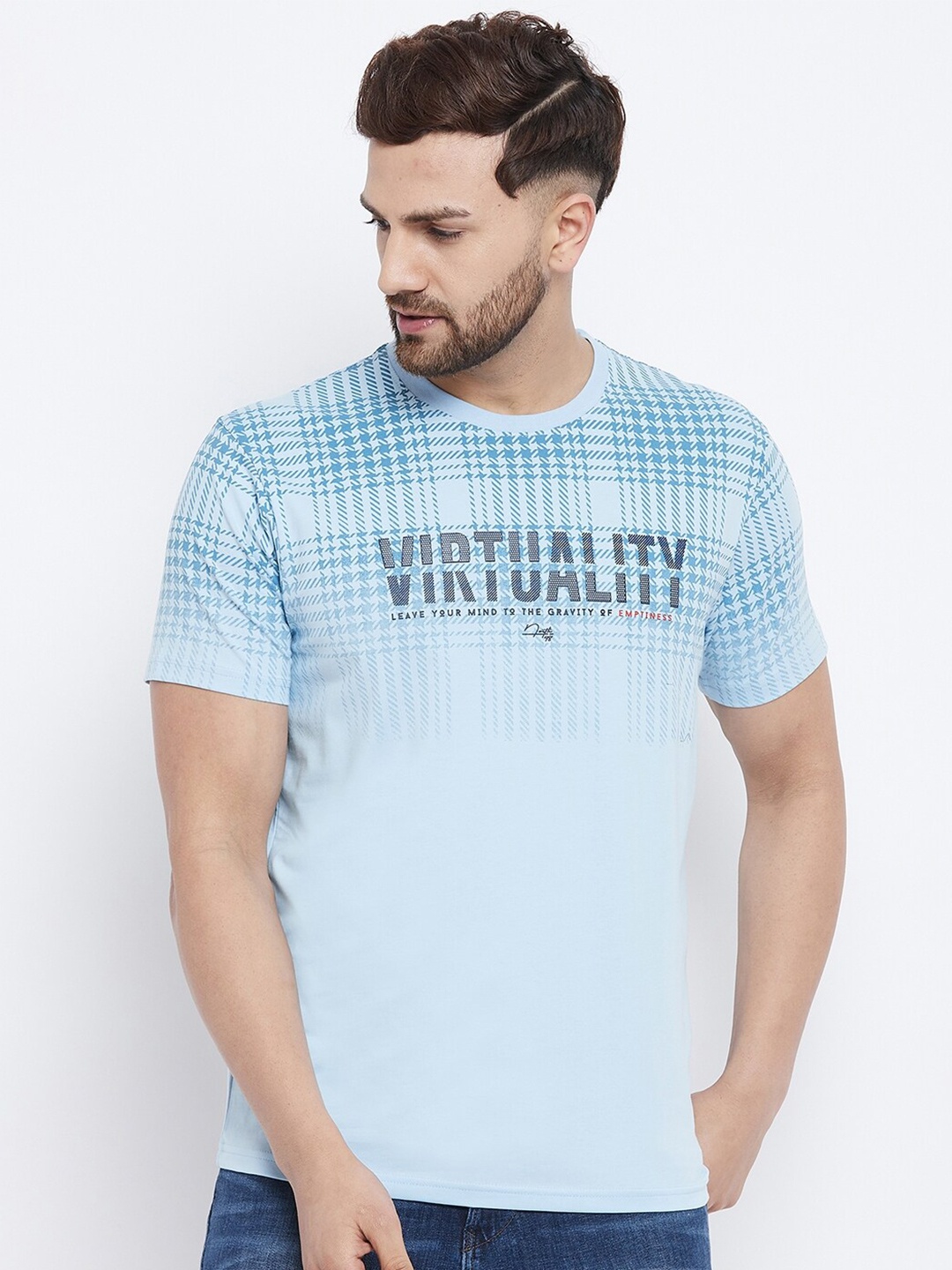 

98 Degree North Men Blue Typography Printed Cotton T-shirt