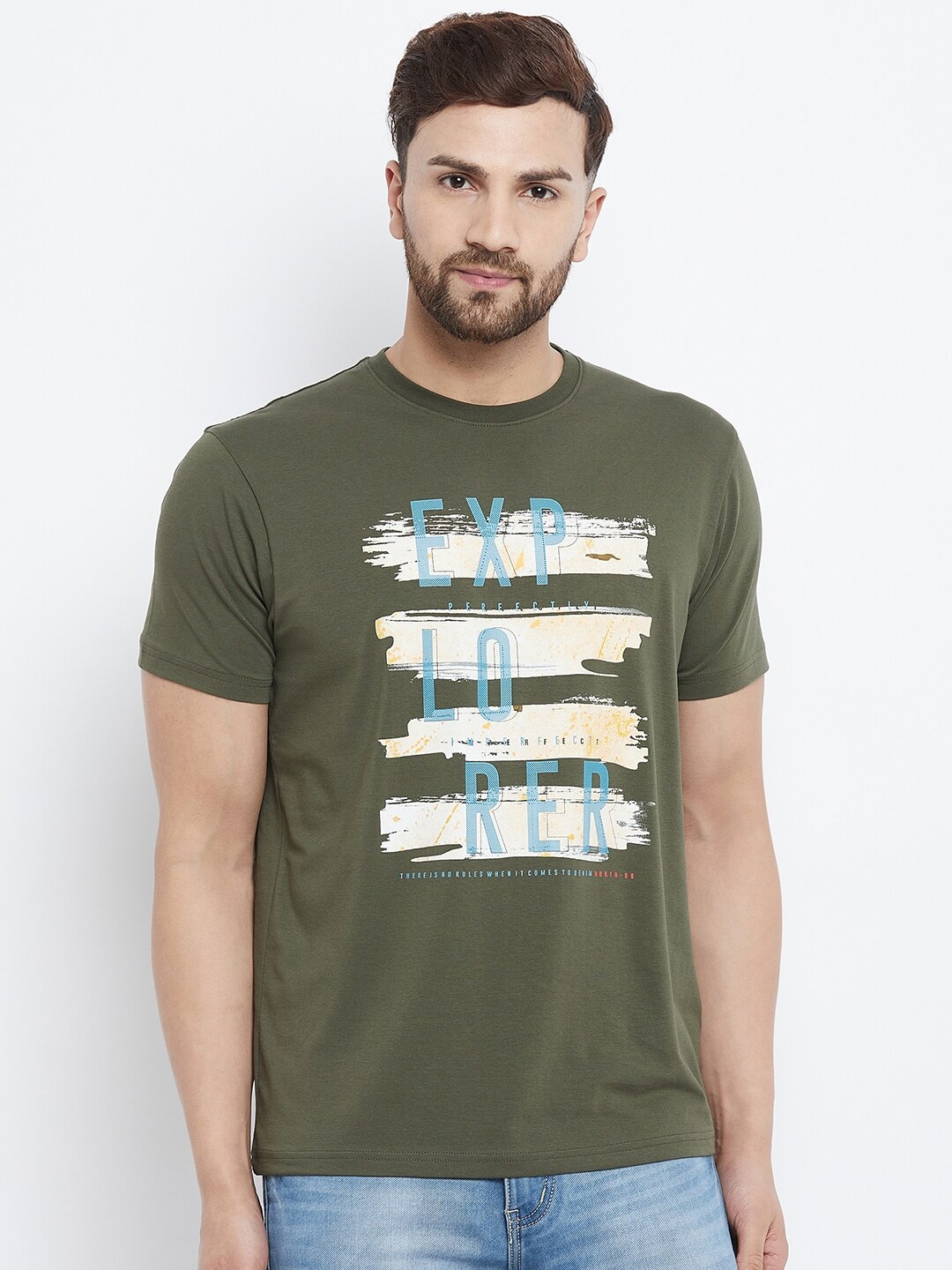 

98 Degree North Men Olive Green Typography Printed T-shirt
