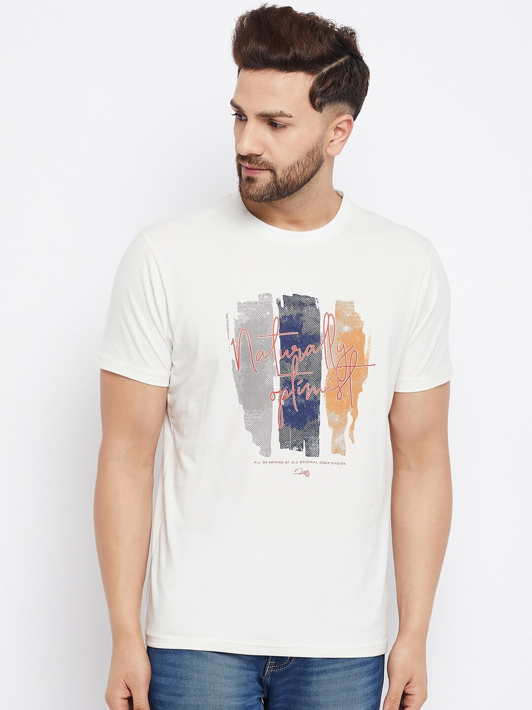 

98 Degree North Men Off White Typography Printed T-shirt