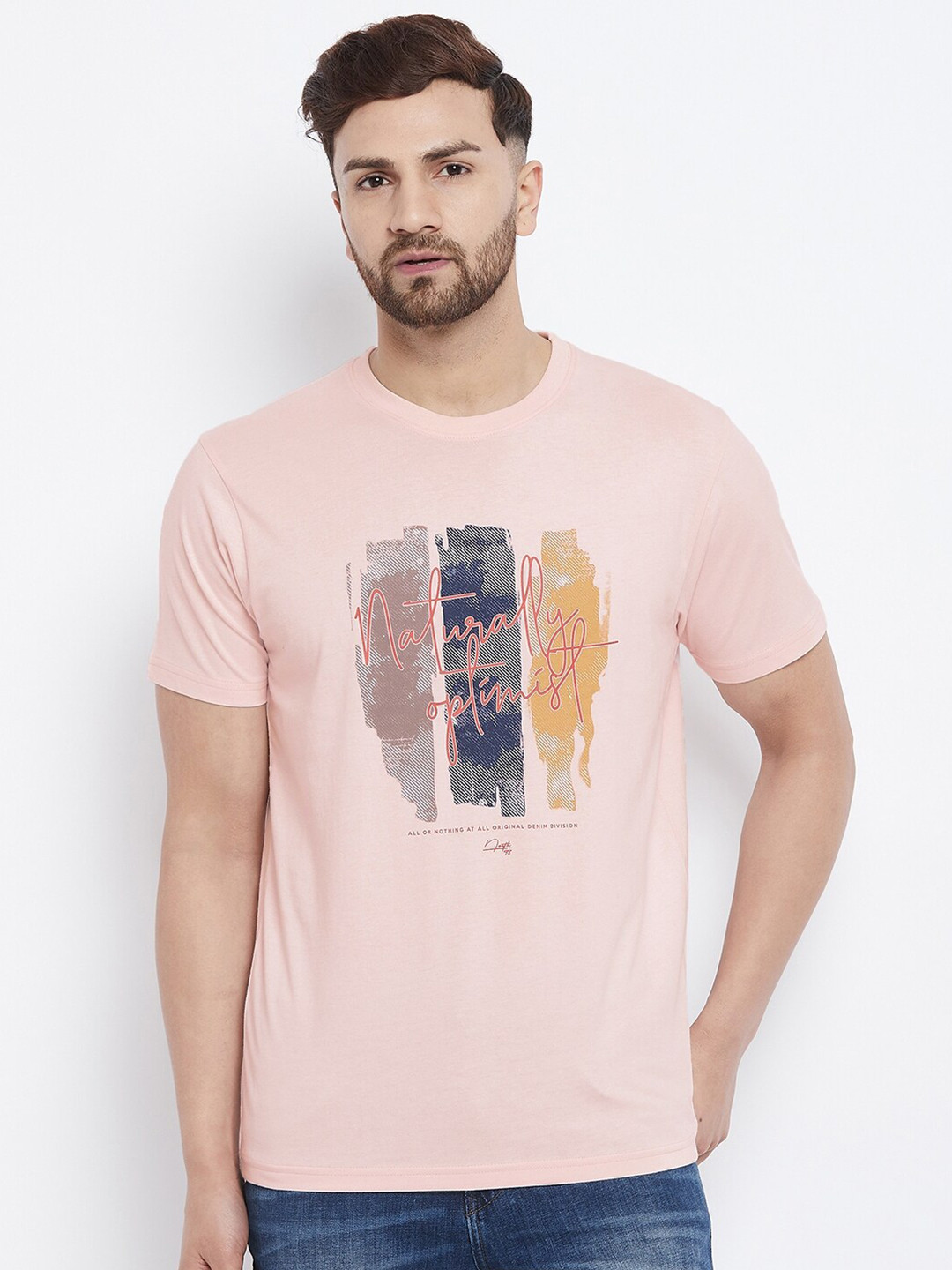 

98 Degree North Men Pink Printed Cotton Blend T-shirt