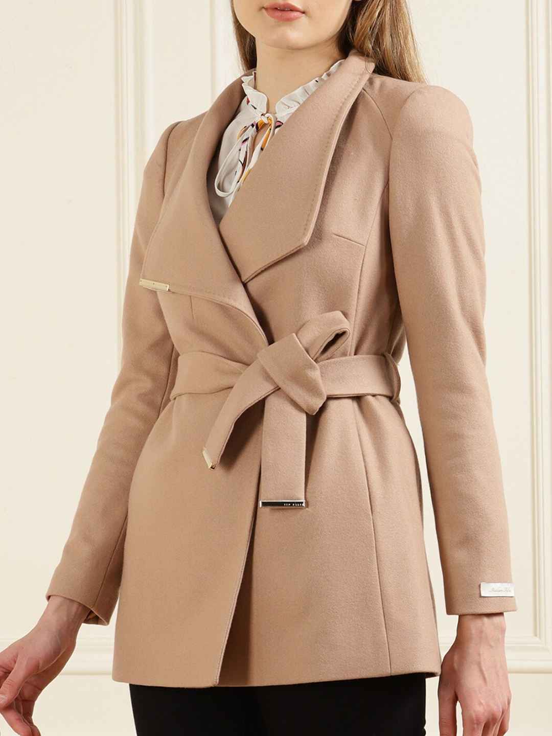 

Ted Baker Women Camel Brown Wrap On Short Woolen Jacket