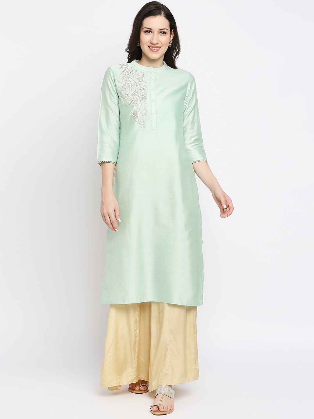 

Ethnicity Women Green Floral Embroidered Straight Kurta