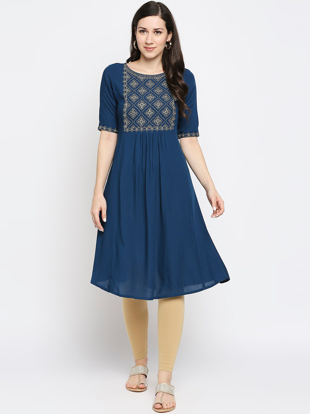 

Ethnicity Women Blue Ethnic Motifs Embroidered Kurta