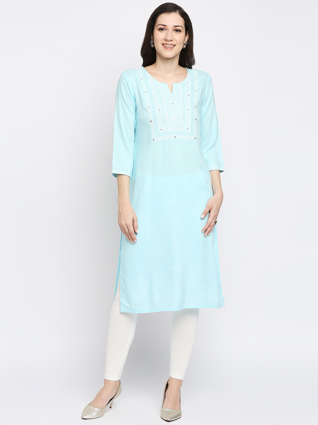 

Ethnicity Women Blue Yoke Design Mirror Work Kurta