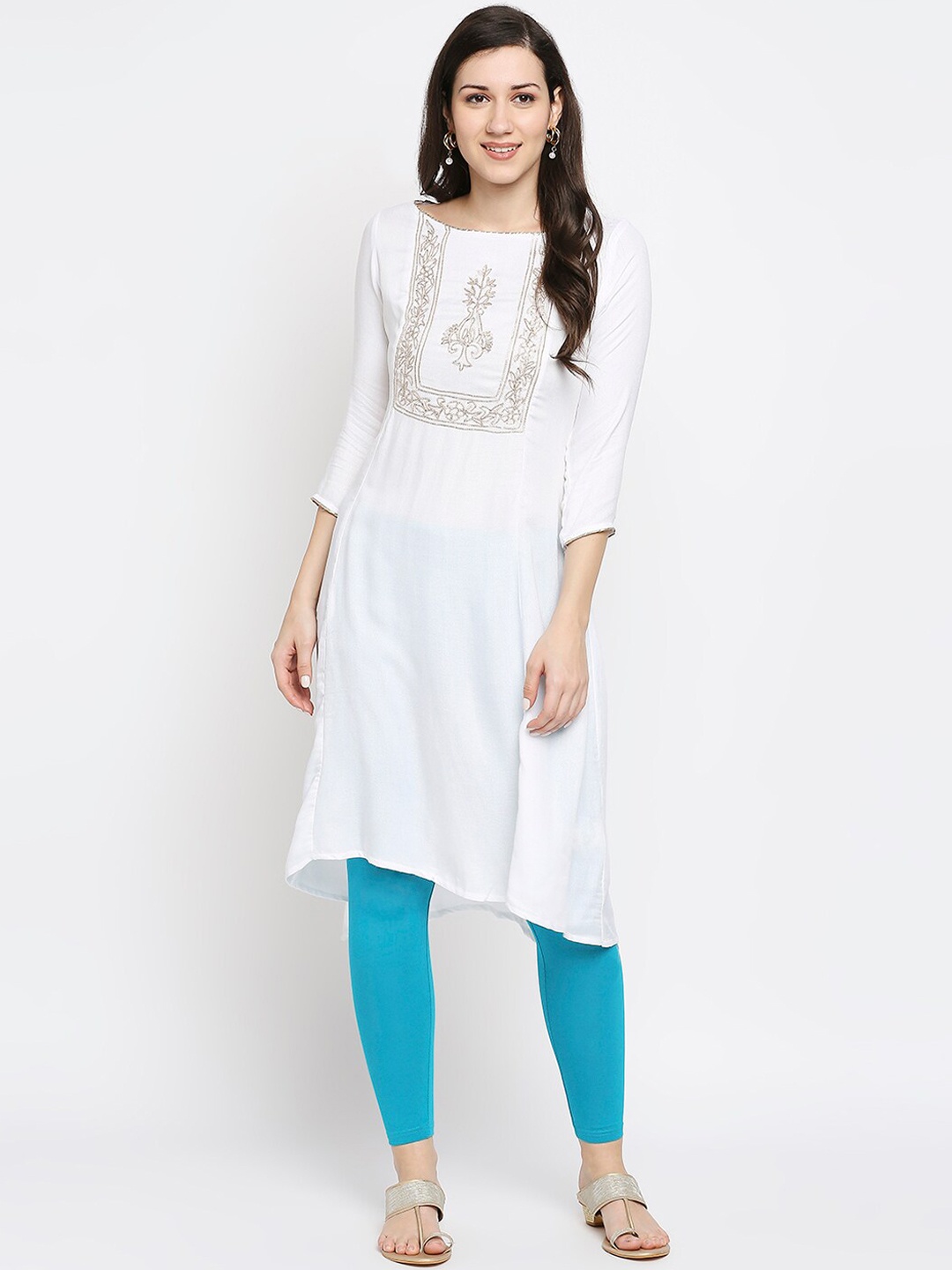 

Ethnicity Women Off White Yoke Design Kurta