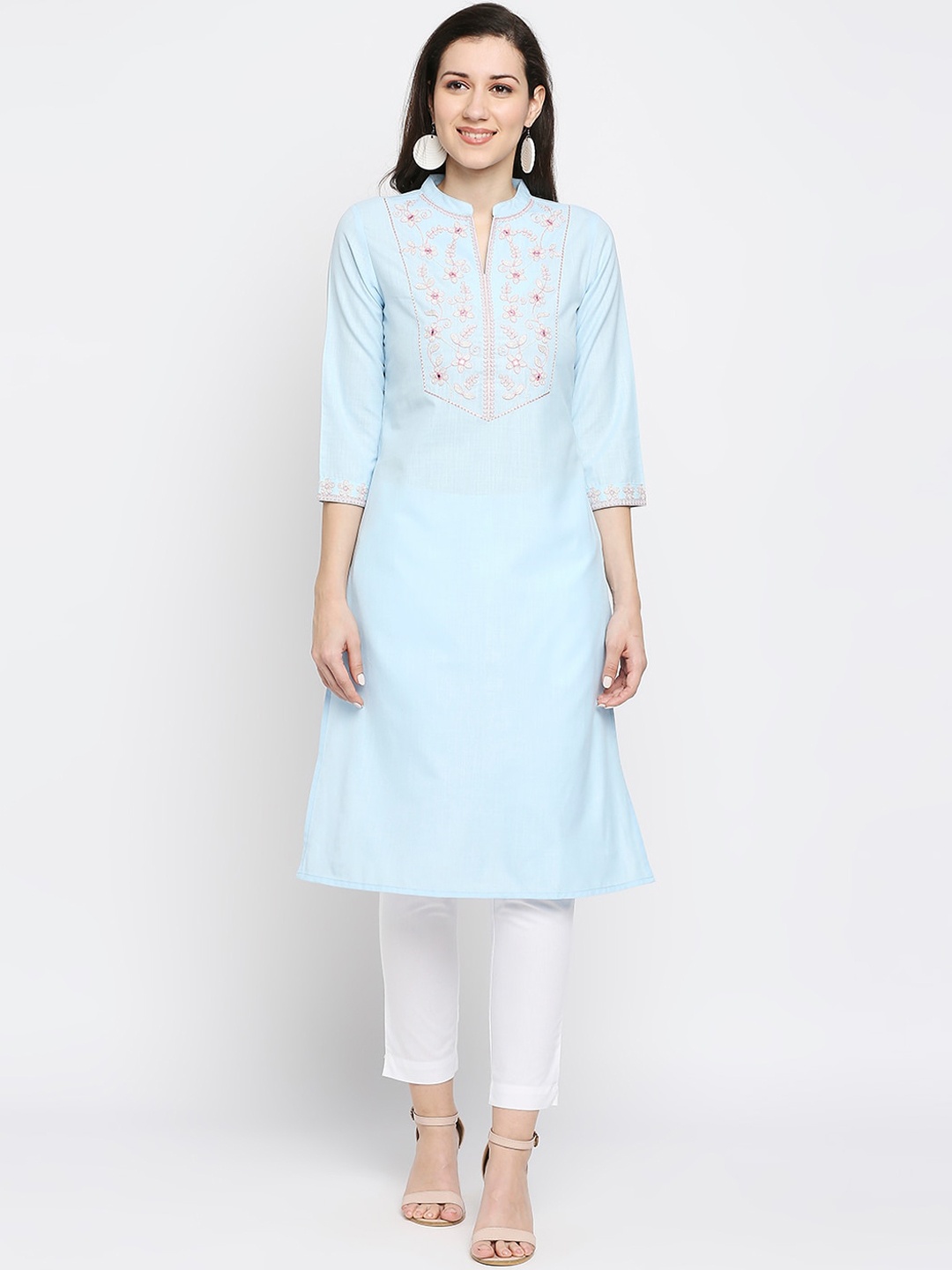 

Ethnicity Women Blue & Pink Embroidered Straight Kurta