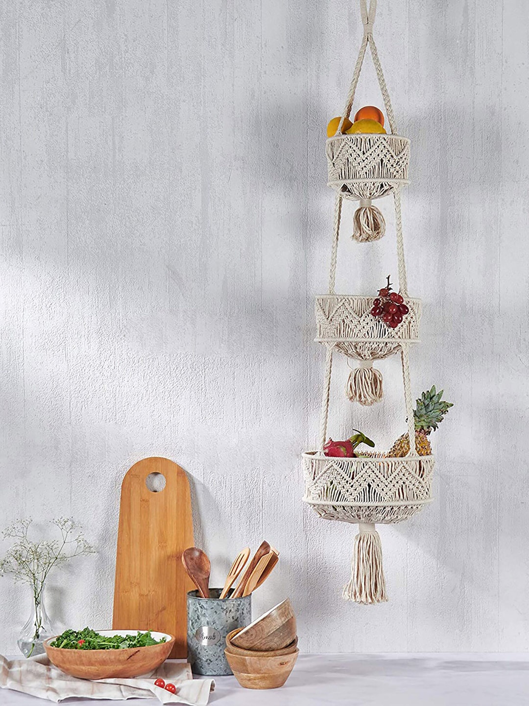 

Homesake Beige 3 Tier Hanging Fruit Basket