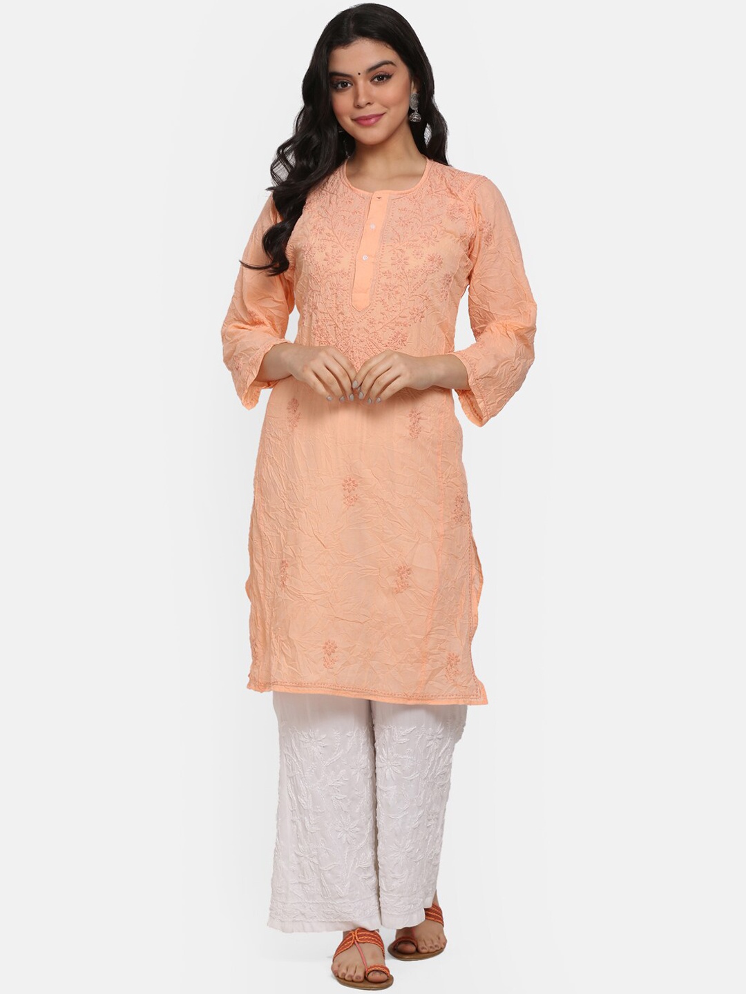 

PARAMOUNT CHIKAN Women Pink Ethnic Motifs Embroidered Chikankari Kurta
