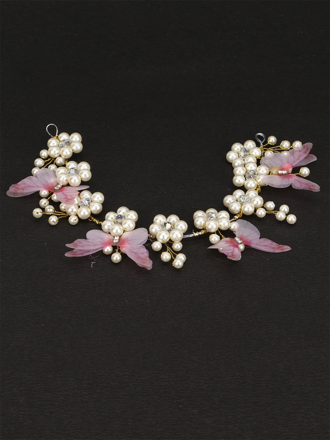 

VAGHBHATT Women White & Gold-Toned Beaded & Crystal Studded Tiara