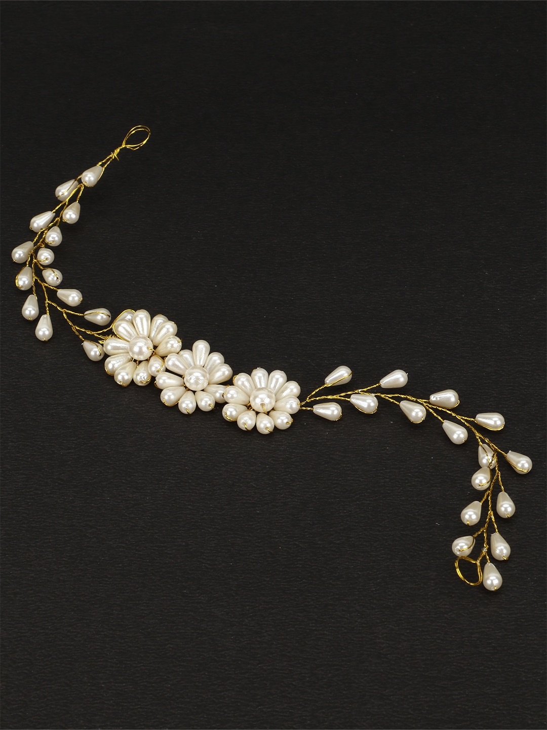 

VAGHBHATT Women Gold-Toned & White Beaded Tiara