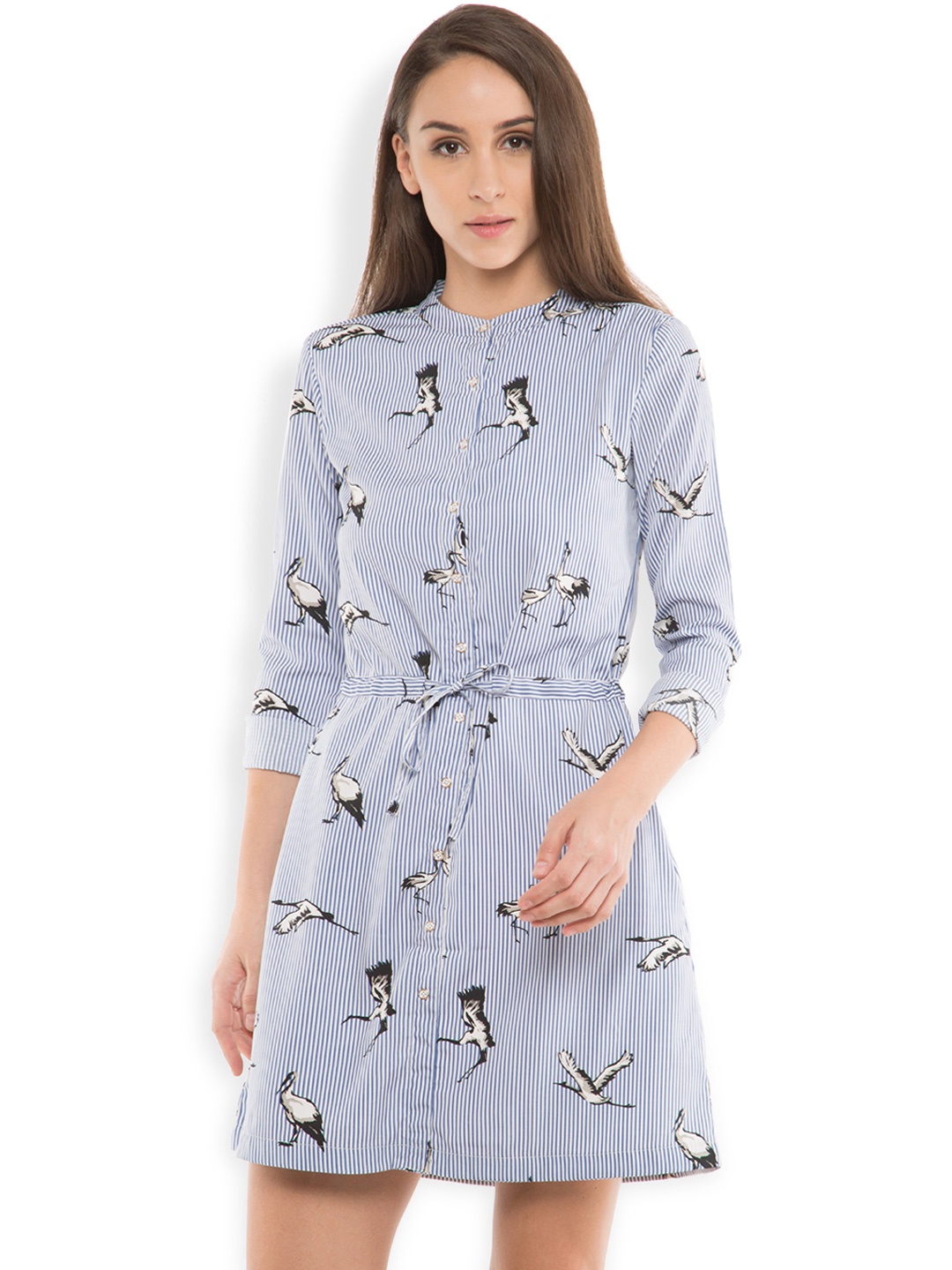 

Tokyo Talkies Women Blue & White Striped Shirt Dress