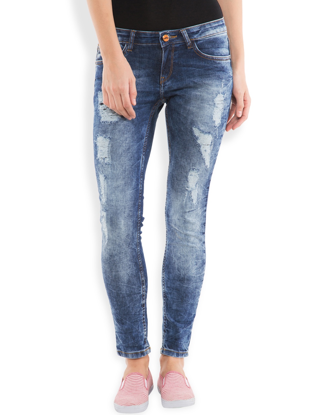 

Tokyo Talkies Women Blue Super Skinny Fit Low-Rise Mildly Distressed Stretchable Jeans