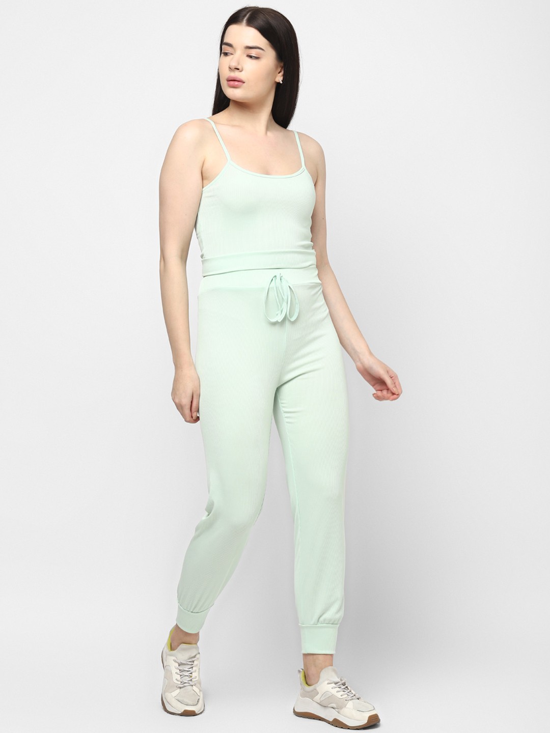 

JerfSports Women Green Ribbed Cami Top with Joggers