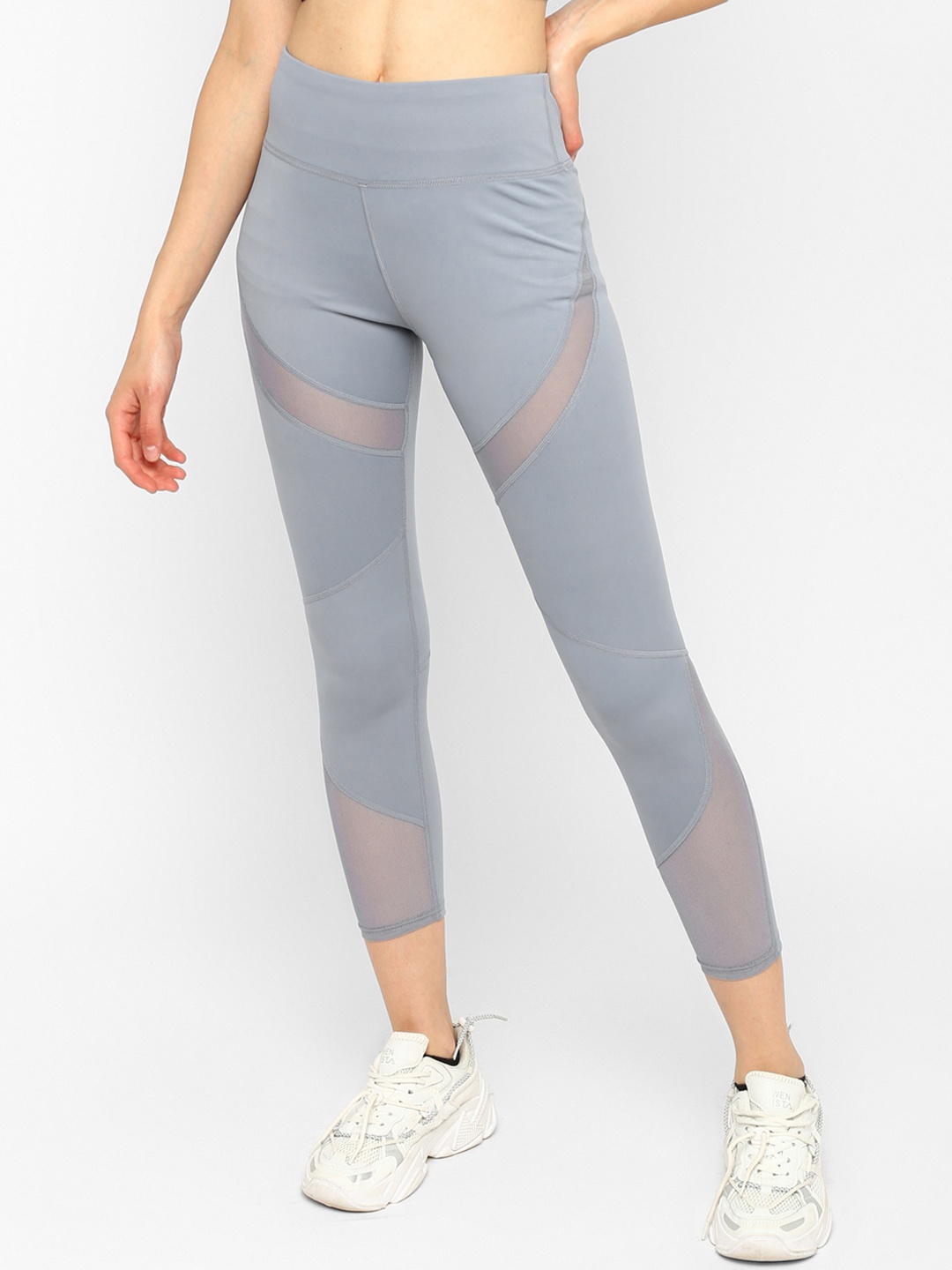 

JerfSports Women Ice Blue Solid Tights With Mesh Detailing