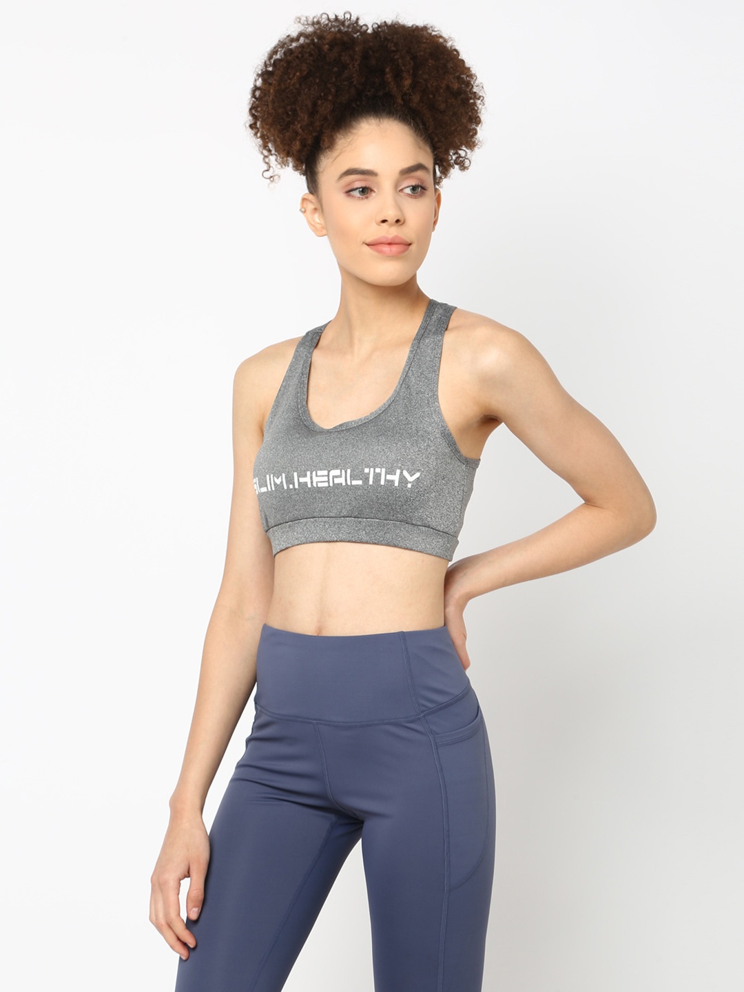 

JerfSports Grey Typography Sports Bra With Melange Effect