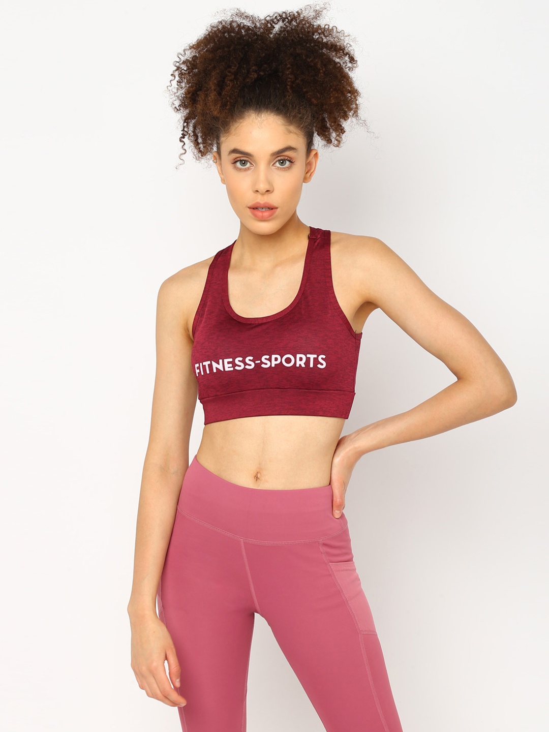 

JerfSports Maroon Typography Sports Bra With Melange Effect