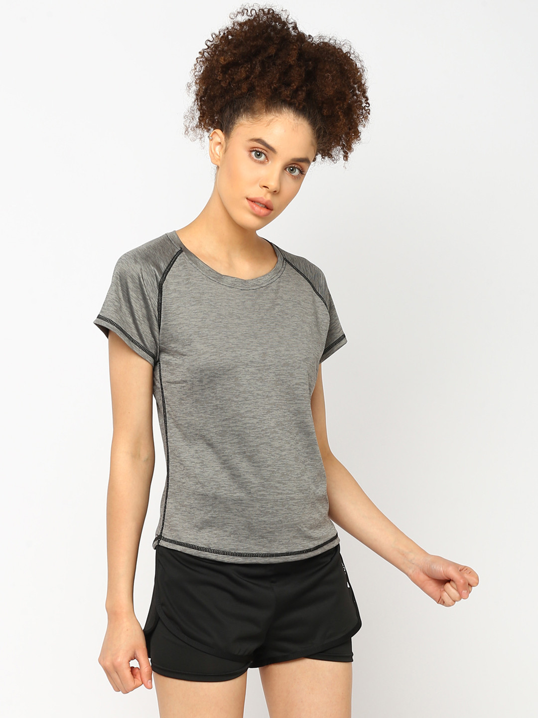 

JerfSports Women Grey Melange & Black Solid T-Shirt with Shorts